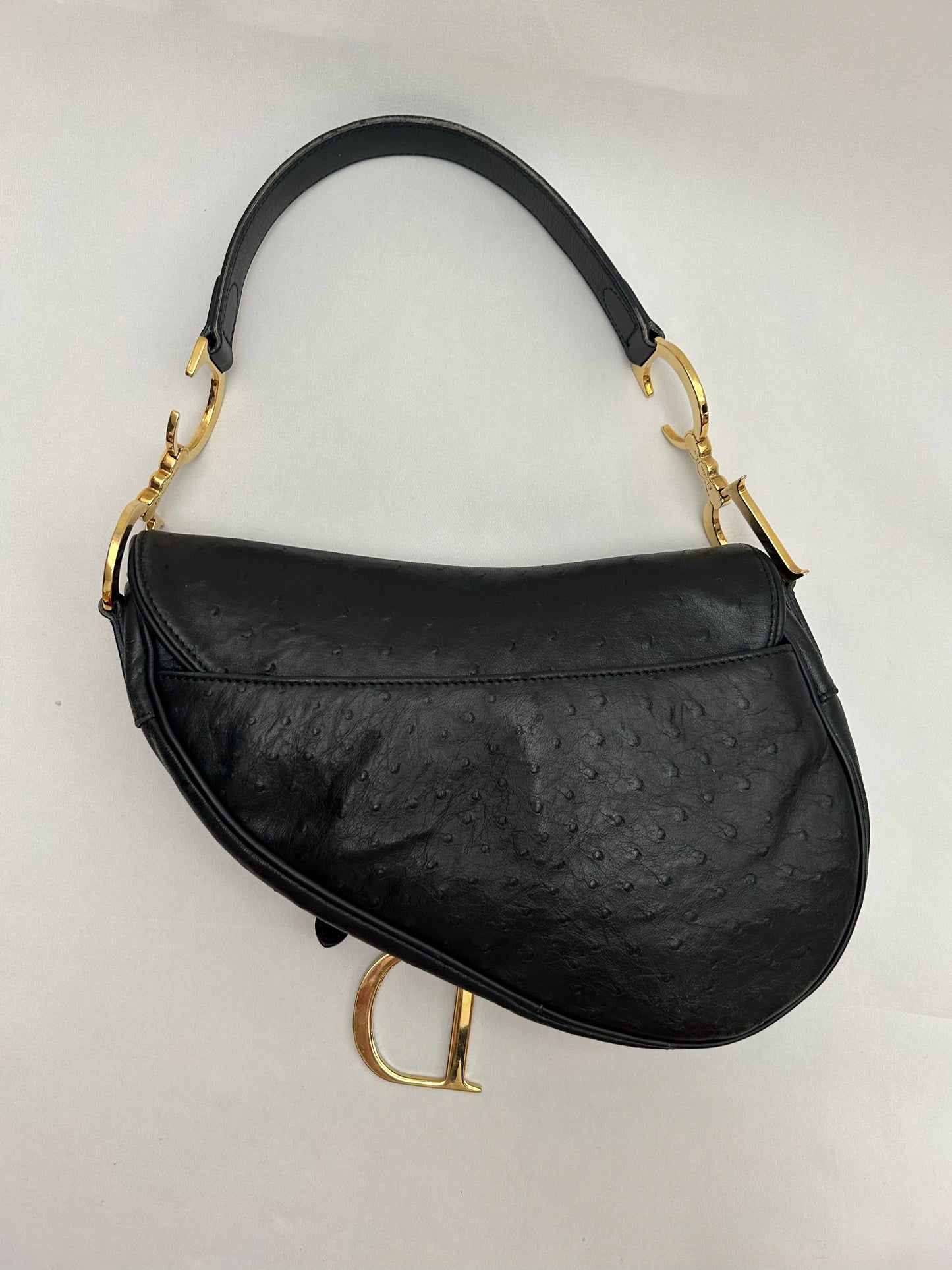 Dior Black Ostrich Leather Saddle Bag