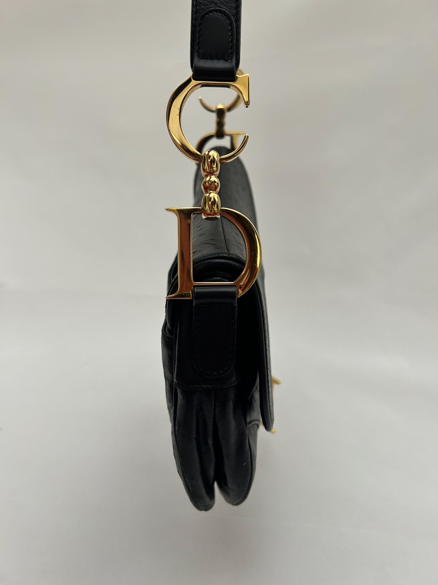 Dior Black Ostrich Leather Saddle Bag