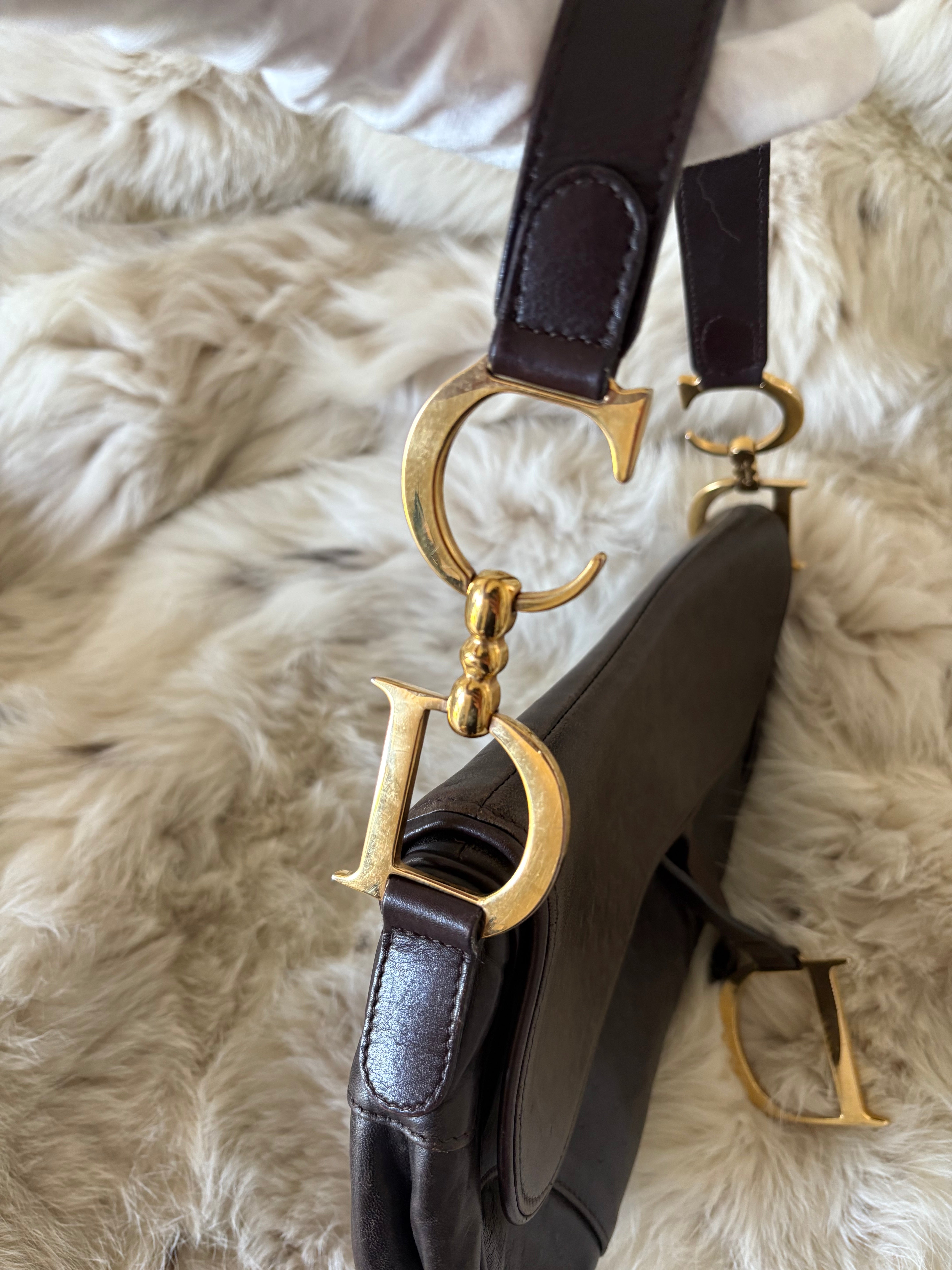 Dior Brown Ostrich Leather Saddle Bag