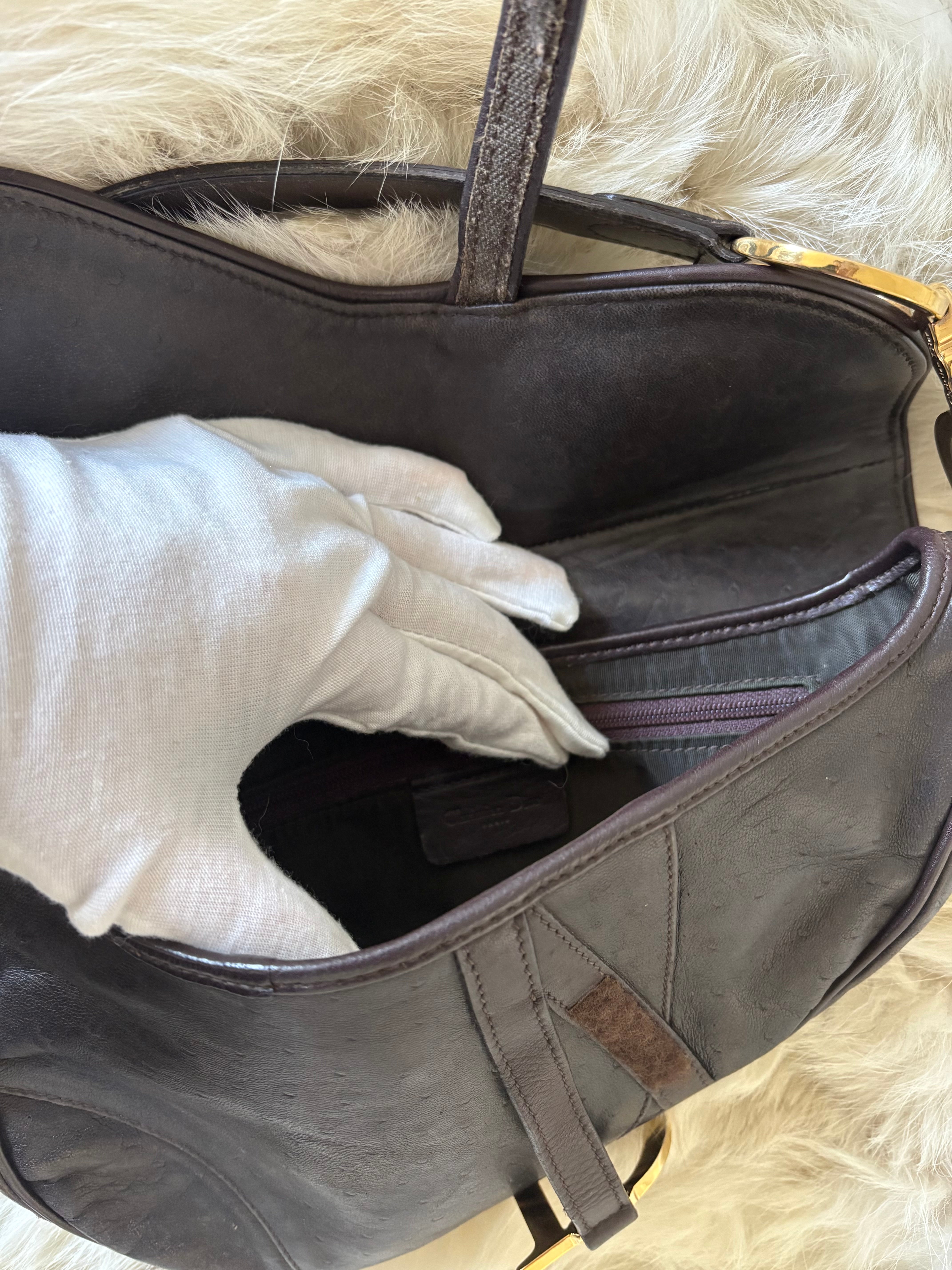 Dior Brown Ostrich Leather Saddle Bag