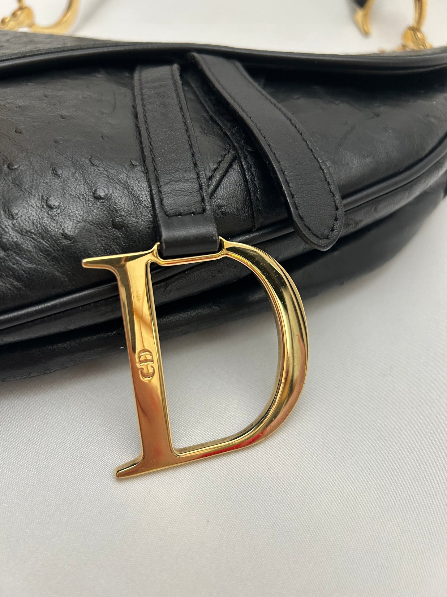 Dior Black Ostrich Leather Saddle Bag