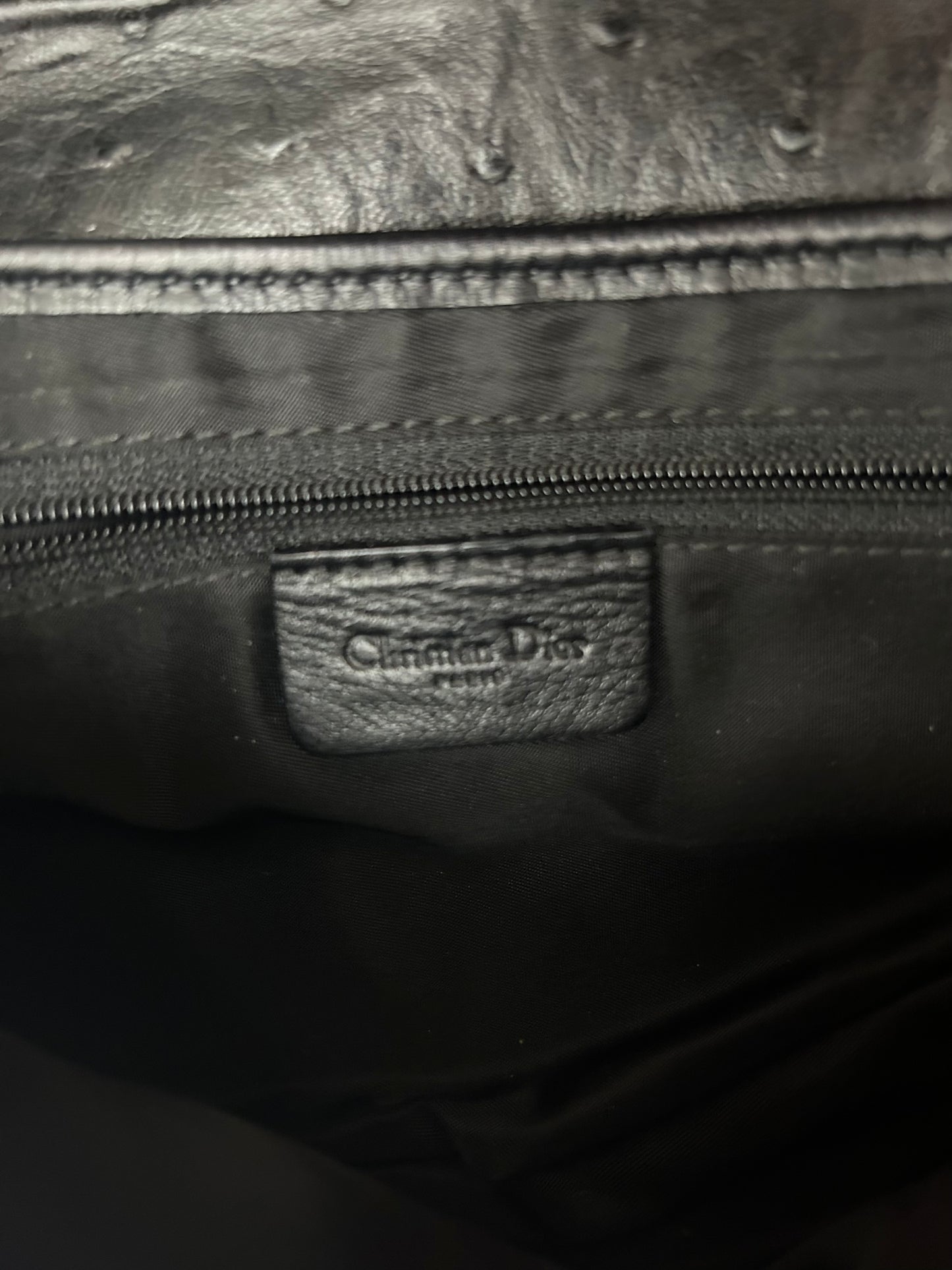 Dior Black Ostrich Leather Saddle Bag