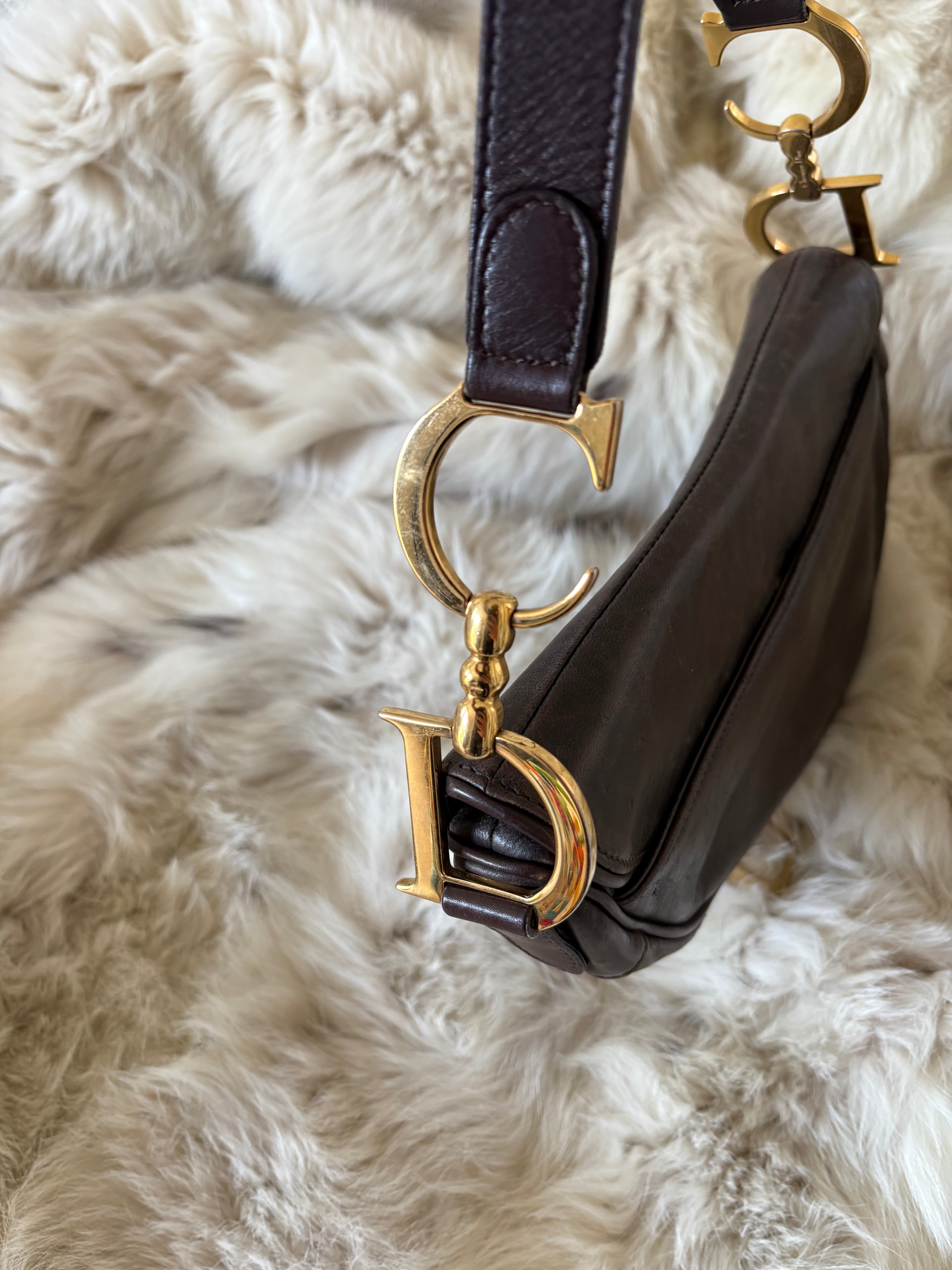 Dior Brown Ostrich Leather Saddle Bag