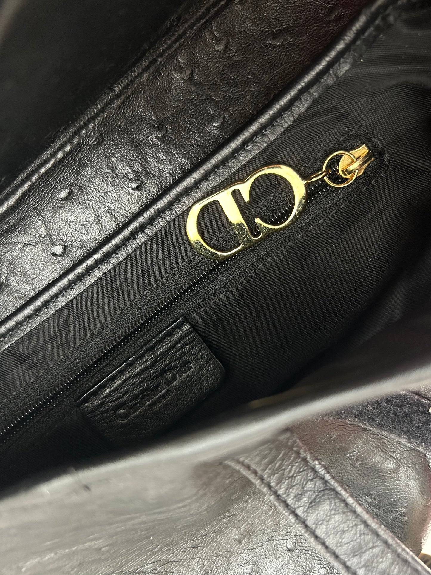 Dior Black Ostrich Leather Saddle Bag