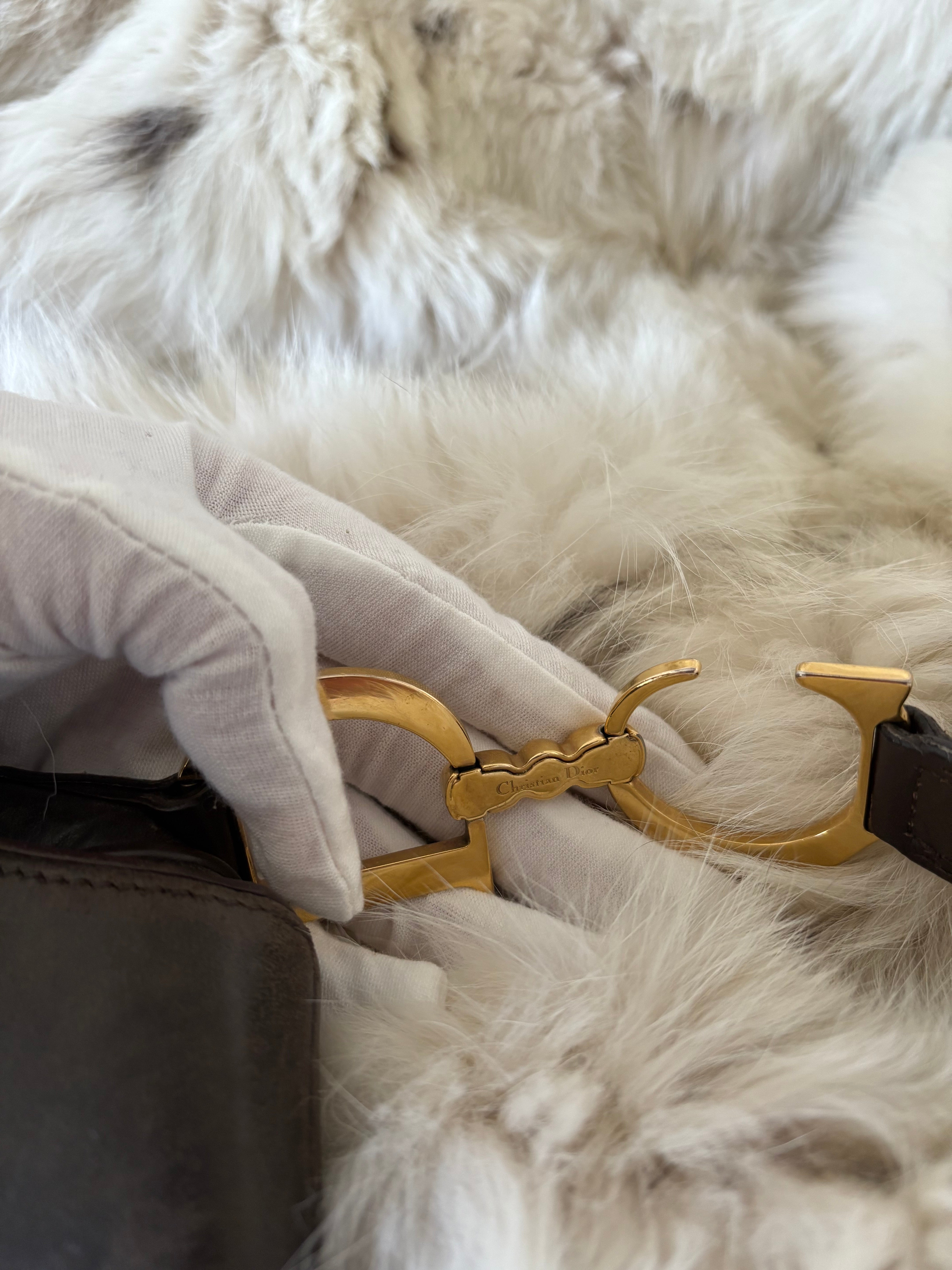 Dior Brown Ostrich Leather Saddle Bag