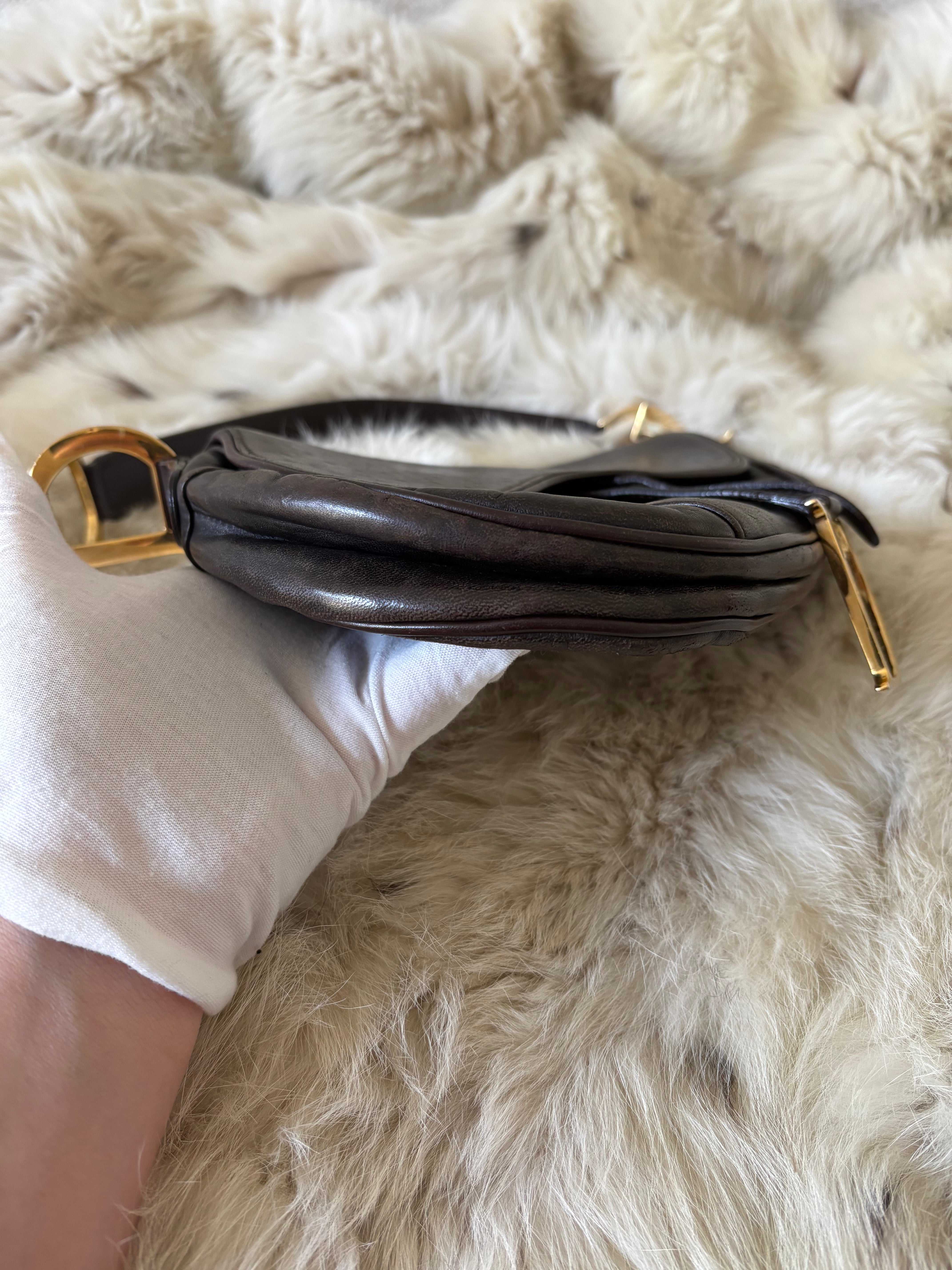 Dior Brown Ostrich Leather Saddle Bag