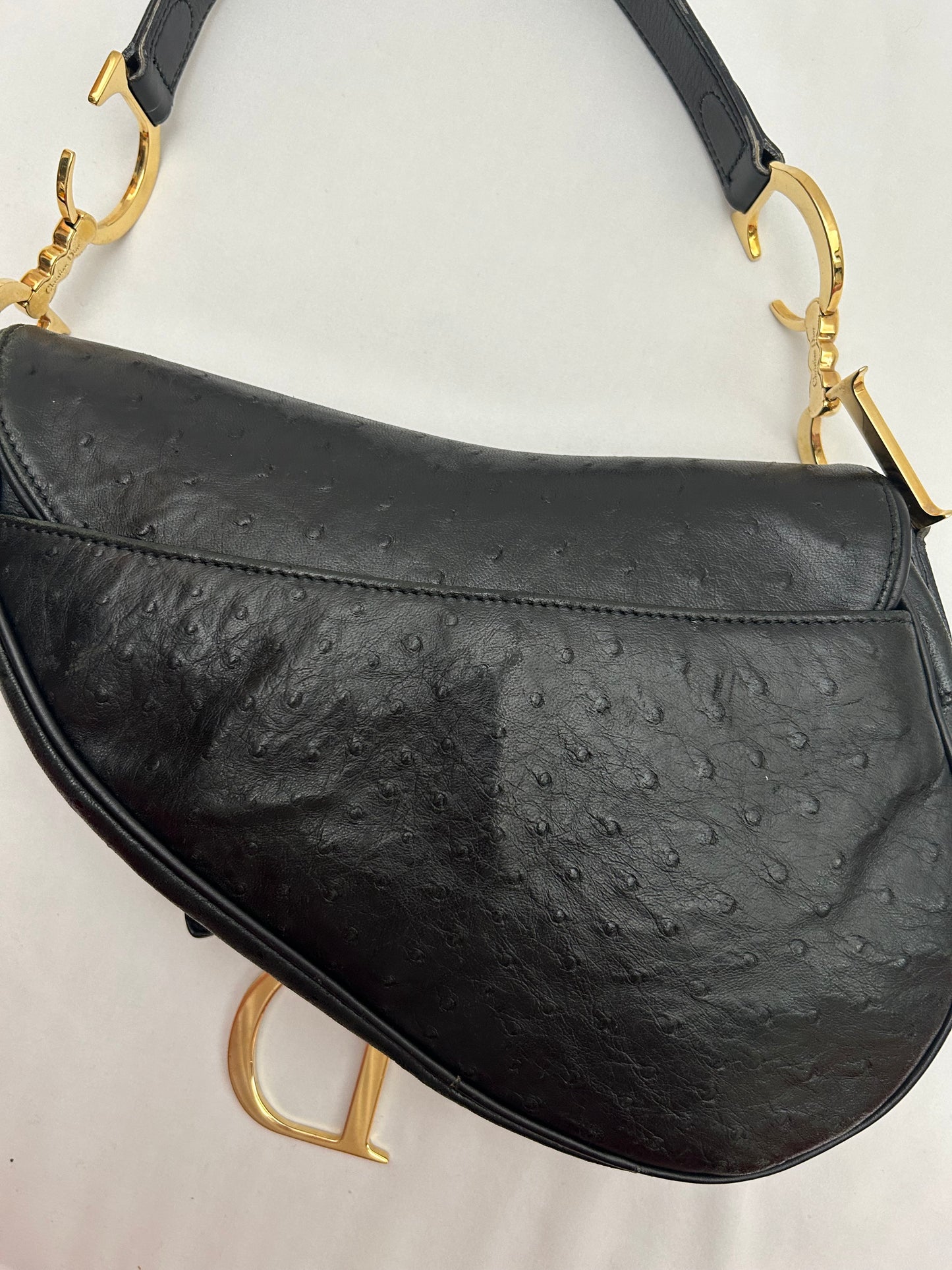Dior Black Ostrich Leather Saddle Bag