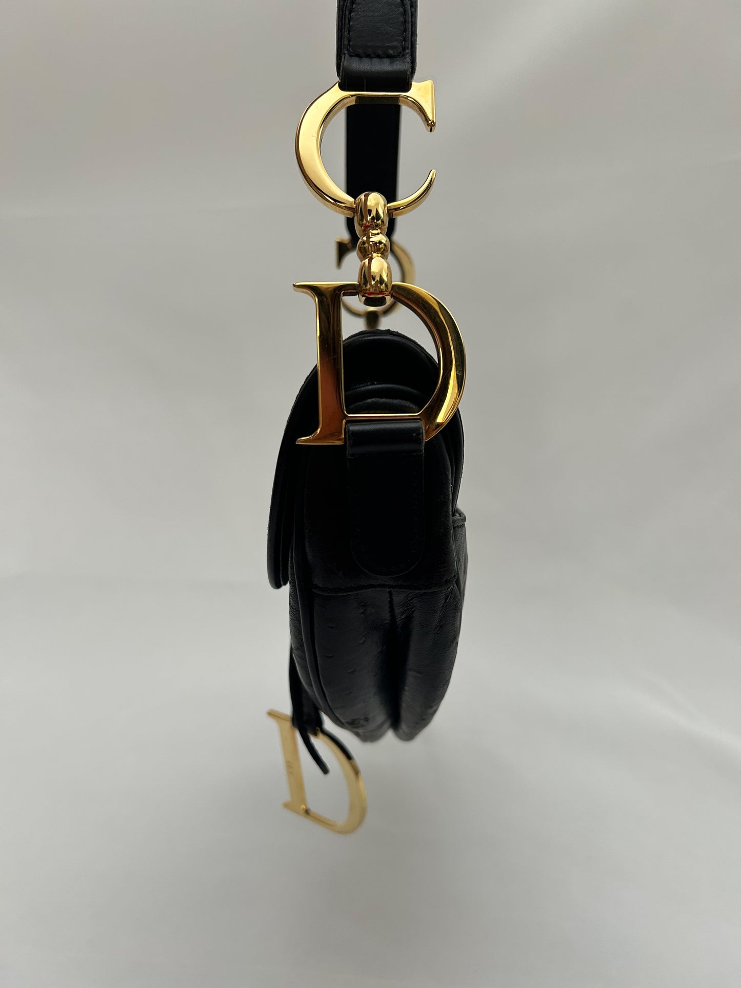 Dior Black Ostrich Leather Saddle Bag